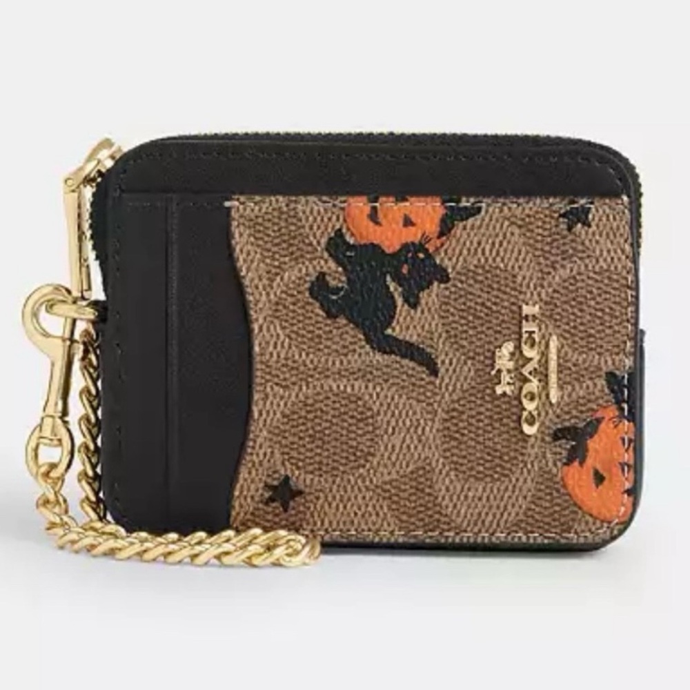 Last one! New Coach Zip Card Case In Signature Canvas With Halloween Print CW886